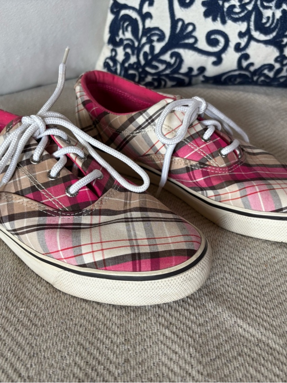 Sperry Pink Plaid Canvas Lace-Up Sneakers